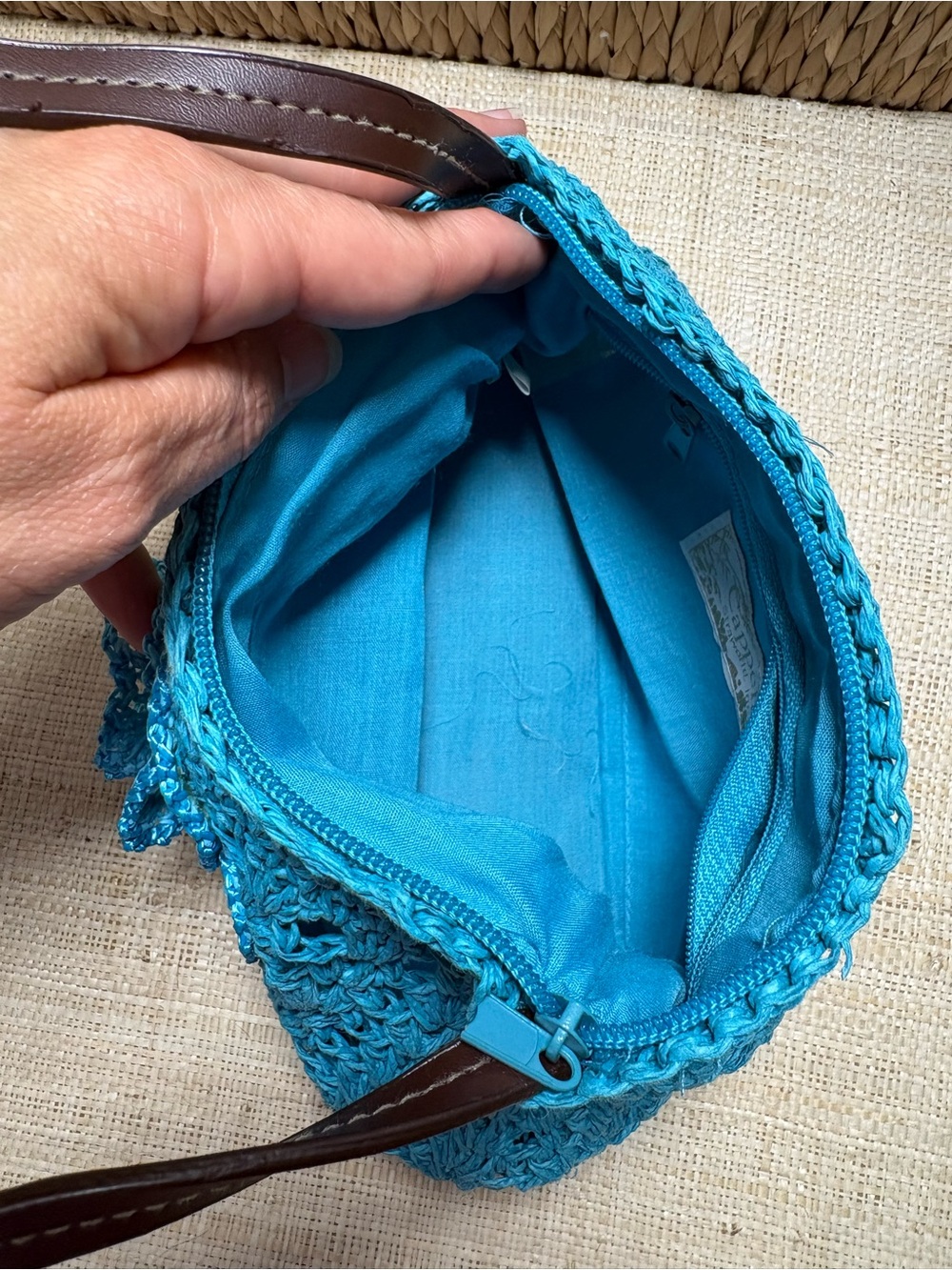Cappelli Starworld Blue Crochet Shoulder Bag Floral Boho Beach Handbag - Picture 4 of 6